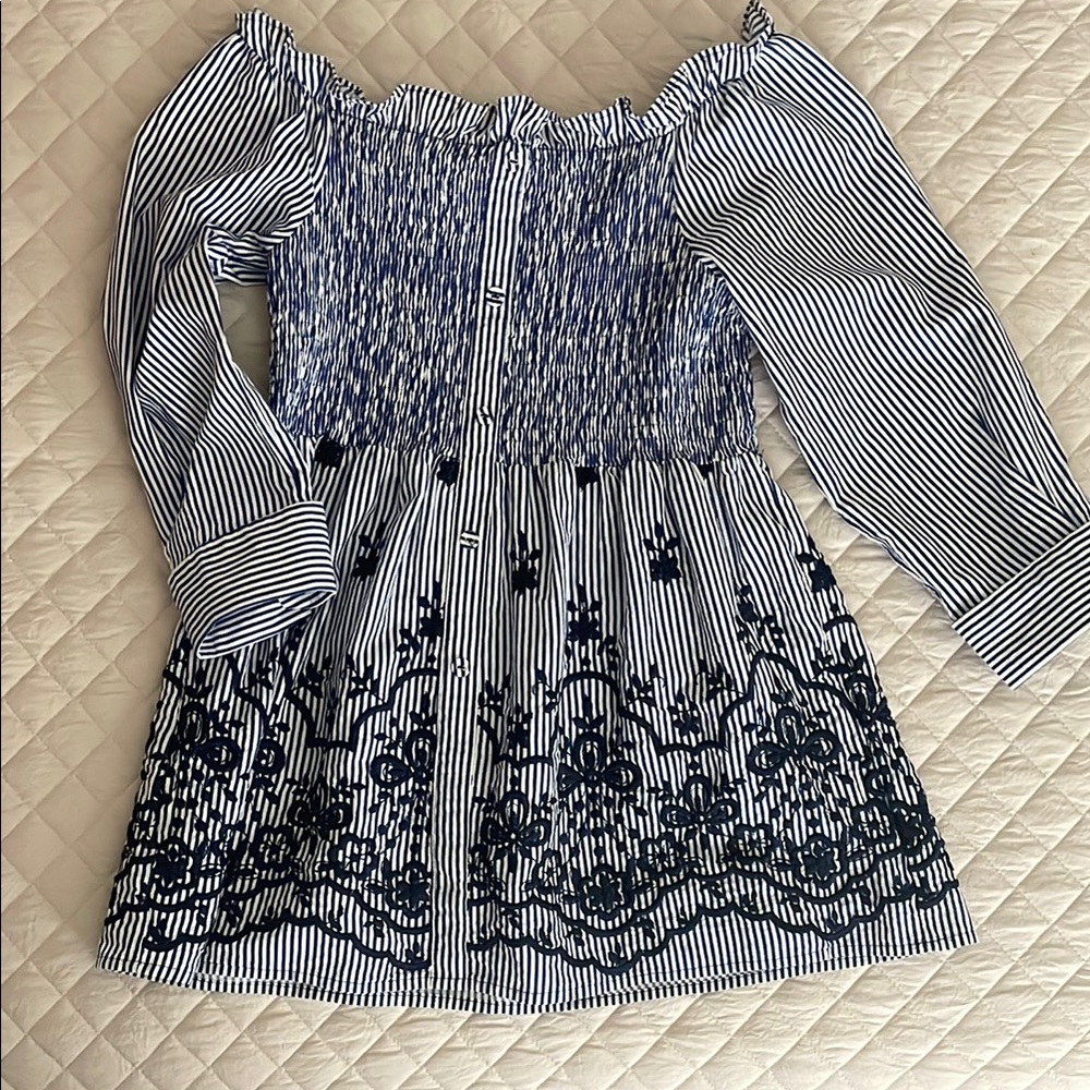 Striped Off-Shoulder Top with Embroidery